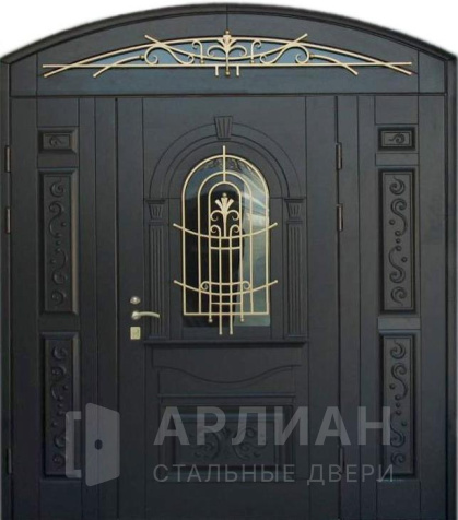 Фото «Двухстворчатая входная дверь со стеклом и ковкой №9»